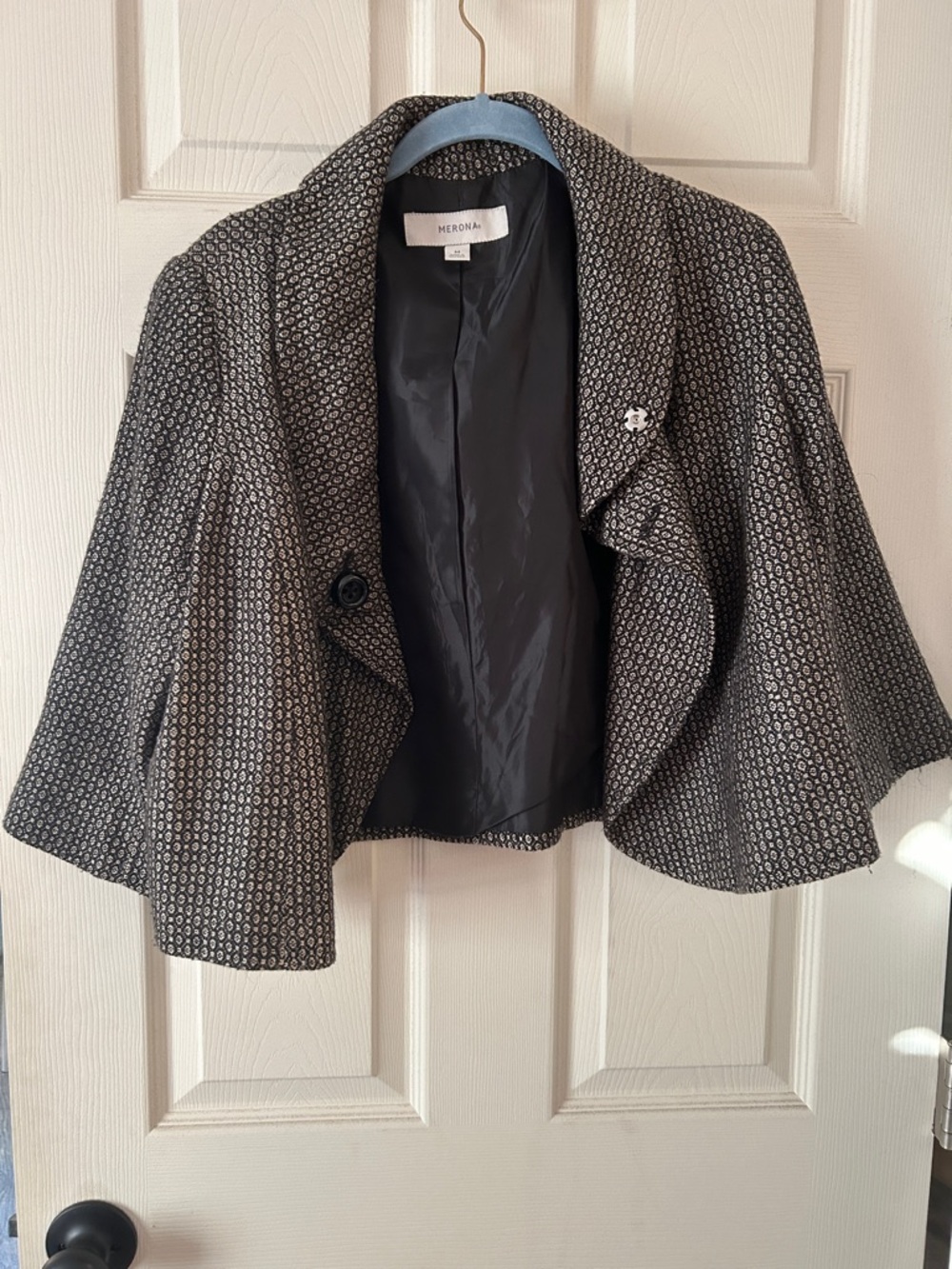 Merona Black & White Cropped Patterned Peplum Blazer